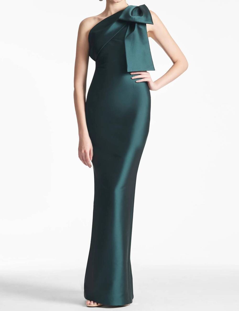 NEW SACHIN & BABI bonnie one shoulder column gown in forest green